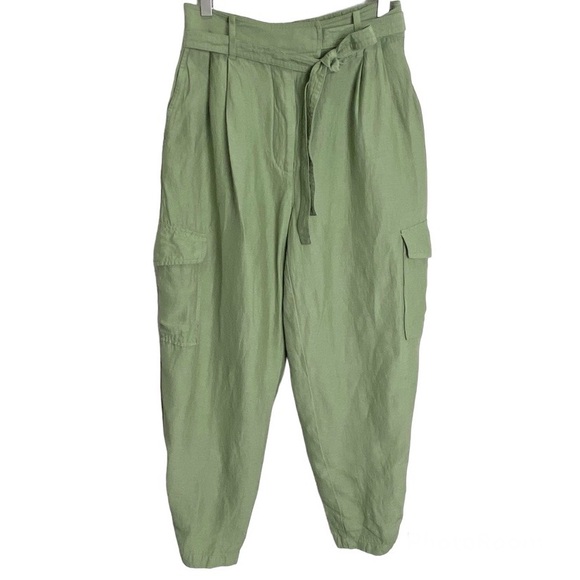 Aritzia Wilfred Green Linen Blend High Rise Ankle Cropped Cargo Pants- Size 6 - Picture 2 of 16